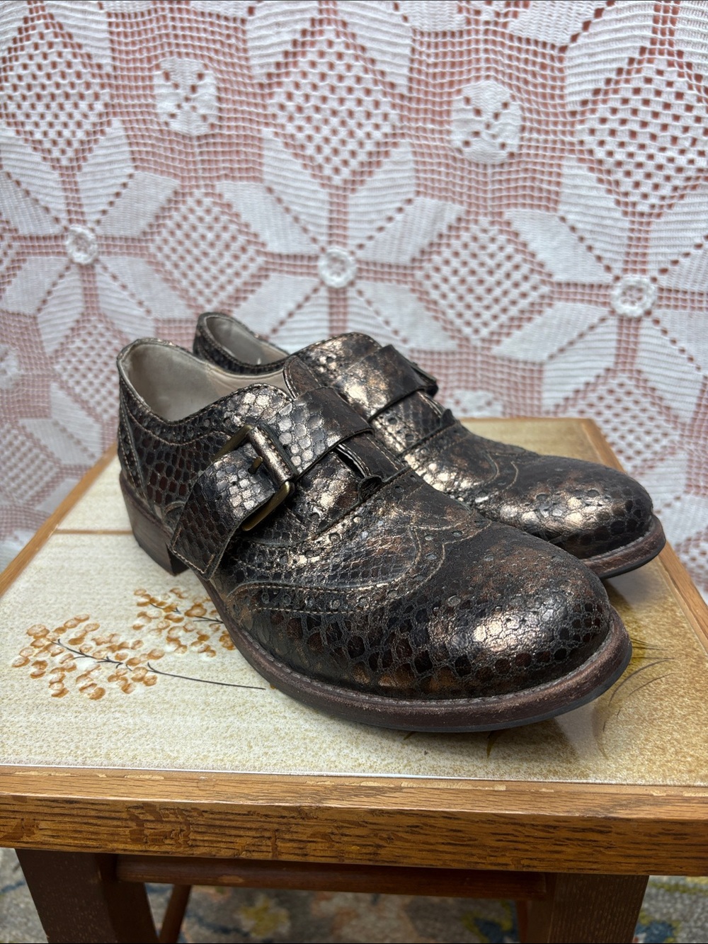 Clarks Narrative Metallic Leather Brogue Monk Strap Oxfords Women’s 7